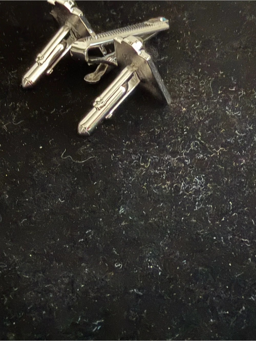 SWANK Silver Tone Cufflinks and Tie Clip with Rectangular Clear Stones